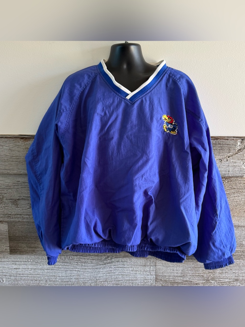 Vintage Kansas Jayhawks KU Pullover Windbreaker Jacket XXL Blue NCAA (J1)